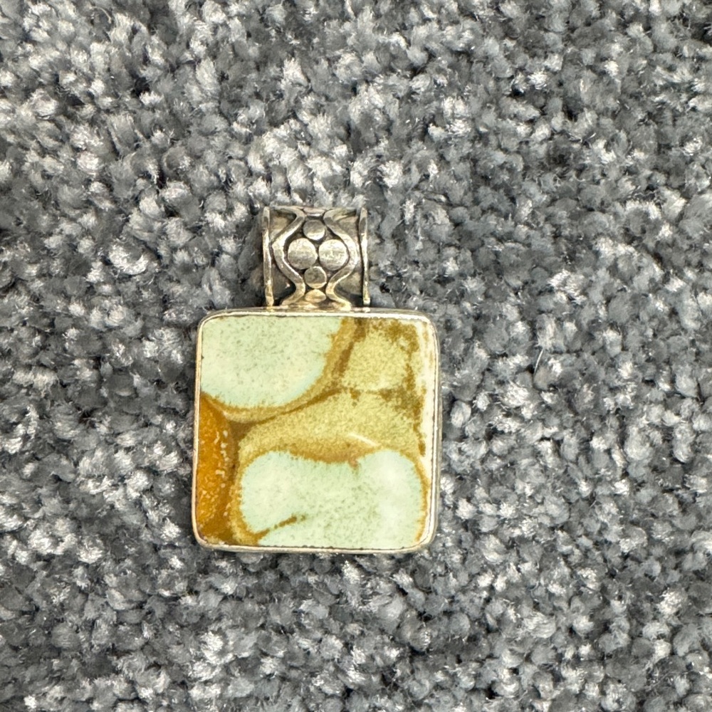 China Baroque Artisan Blue and Cream Square Sterling Silver Pendant